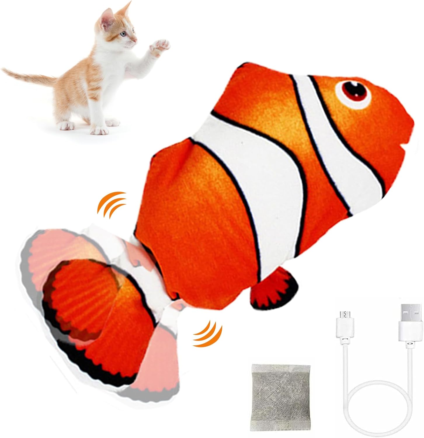 Electric Dog Cat Toy Floppy Fish USB Charged Moving Cat Kicker Fish Toy Moving Tail With Catnip Realistic Flopping Fish Pet Toy Plush Interactive Wiggle Fish Toy for Cats Small Dogs, Machine-Washable