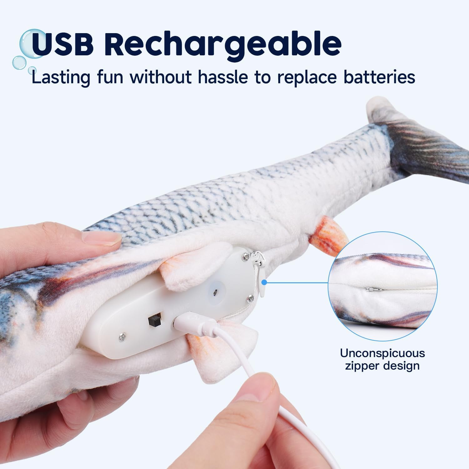 Electric Dog Cat Toy Floppy Fish USB Charged Moving Cat Kicker Fish Toy Moving Tail With Catnip Realistic Flopping Fish Pet Toy Plush Interactive Wiggle Fish Toy for Cats Small Dogs, Machine-Washable