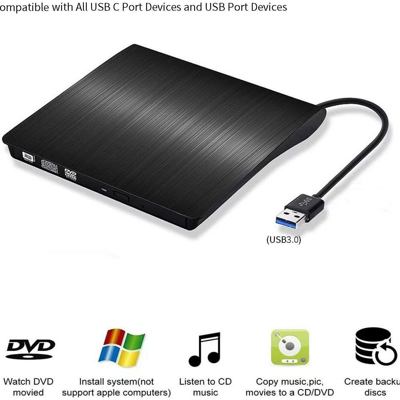 External DVD Drive USB 2.0 CD-RW ROM Combine Drive/Writer/Player for Desktops Notebooks Mac Book DVD Players & Recorders