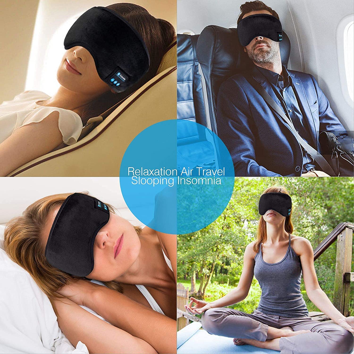 Sleep Headphones Bluetooth Eye Mask Wireless Bluetooth 5.0 Headphones Music Travel Sleeping Headphones Handsfree Sleeping Mask with Built-in Speakers Microphone Washable
