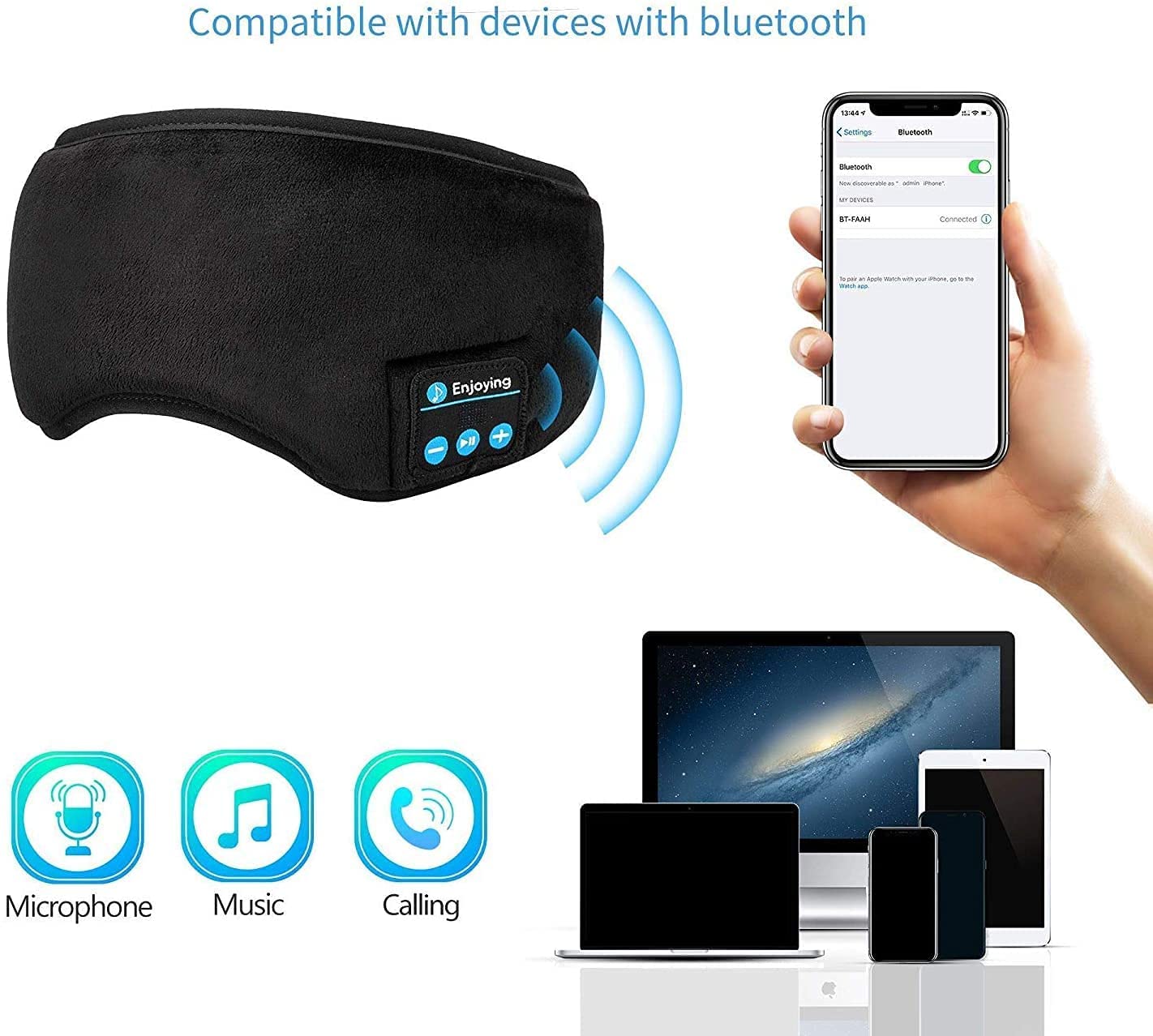 Sleep Headphones Bluetooth Eye Mask Wireless Bluetooth 5.0 Headphones Music Travel Sleeping Headphones Handsfree Sleeping Mask with Built-in Speakers Microphone Washable