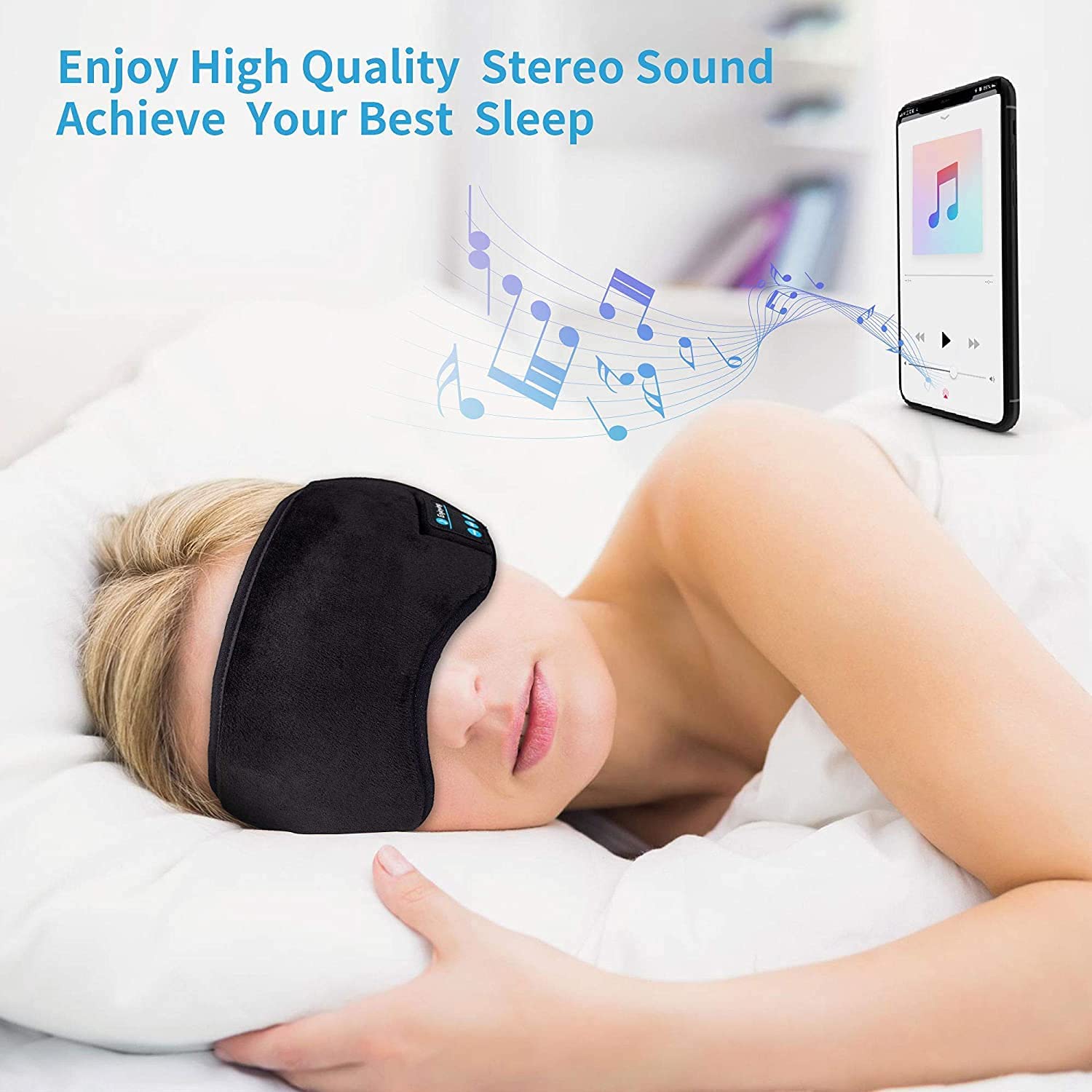 Sleep Headphones Bluetooth Eye Mask Wireless Bluetooth 5.0 Headphones Music Travel Sleeping Headphones Handsfree Sleeping Mask with Built-in Speakers Microphone Washable