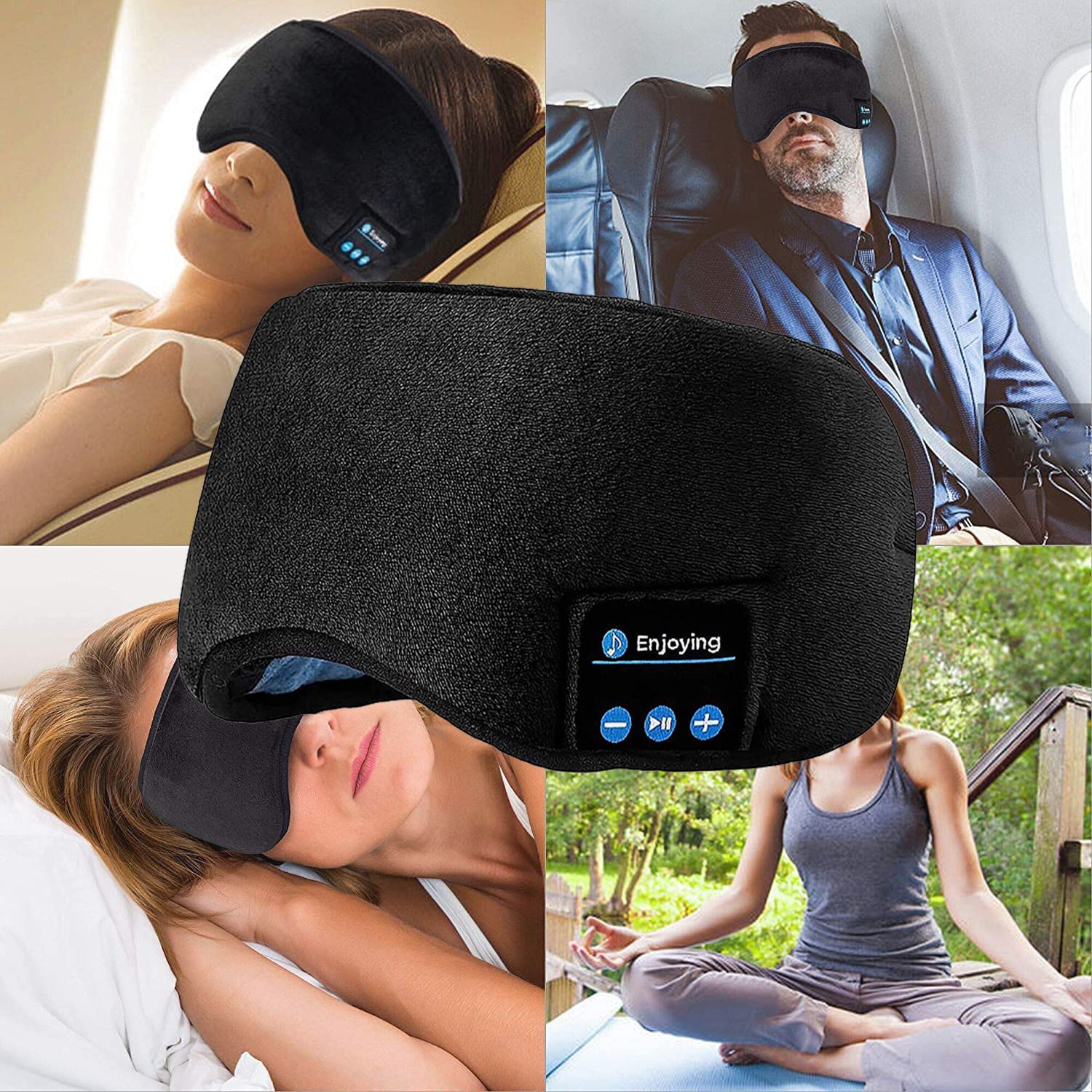 Sleep Headphones Bluetooth Eye Mask Wireless Bluetooth 5.0 Headphones Music Travel Sleeping Headphones Handsfree Sleeping Mask with Built-in Speakers Microphone Washable