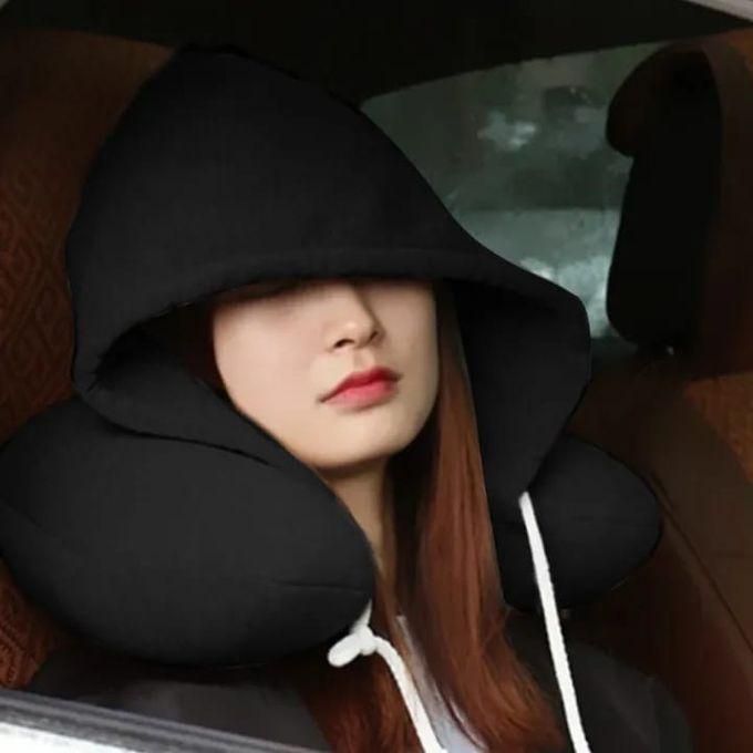Microfiber Travel Neck Pillow With Hoodie - Black