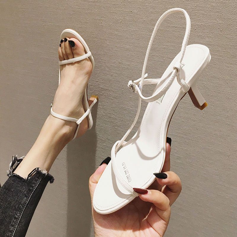 Women's 6.5cm Simple Slimming Slim Open-Toed One-Line Buckle Sandals With High Heels