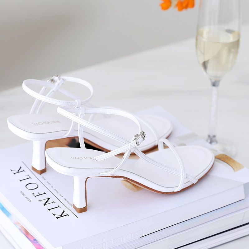 Women's 6.5cm Simple Slimming Slim Open-Toed One-Line Buckle Sandals With High Heels