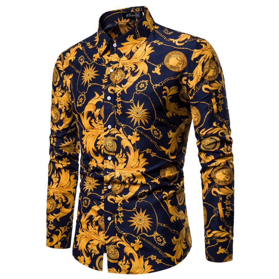 This Year's Fashion Fine Workmanship Youth Casual Lapel Floral Fashion Slim Long Sleeve Men's Shirts