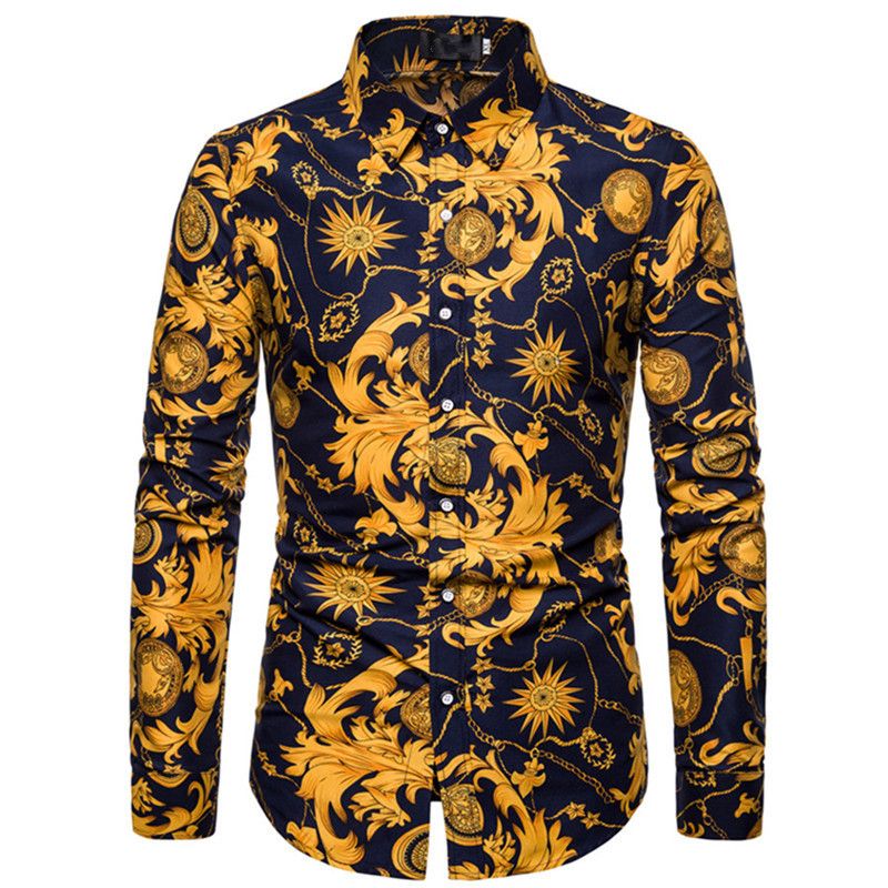 This Year's Fashion Fine Workmanship Youth Casual Lapel Floral Fashion Slim Long Sleeve Men's Shirts