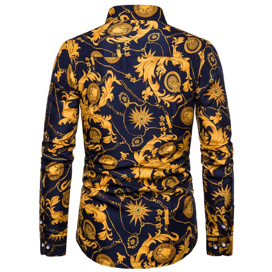 This Year's Fashion Fine Workmanship Youth Casual Lapel Floral Fashion Slim Long Sleeve Men's Shirts