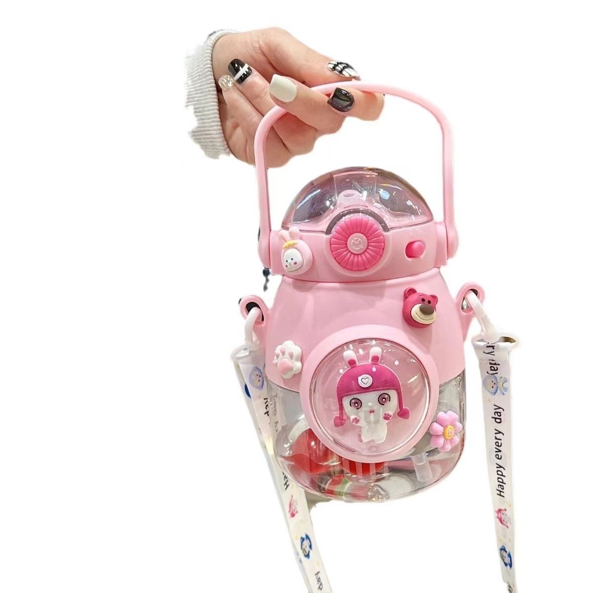 Space Capsule Doll Plastic Large-Capacity Student Straw Pot Belly Cup Male And Female Cartoon Children's Water Cup Water Bottles