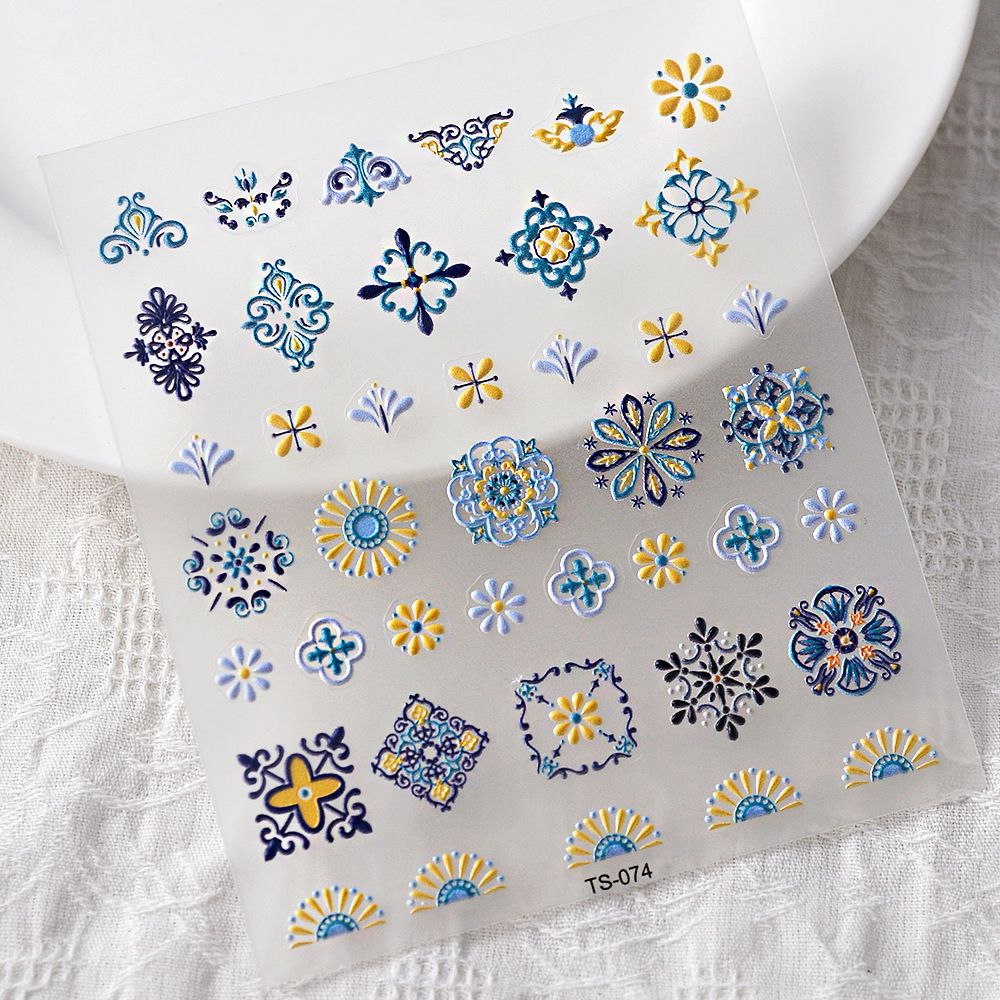 High quality waterproof seamless new craft three-dimensional nail sticker embossed back glue nail paste 5D nail accessories Bohemian style view 6