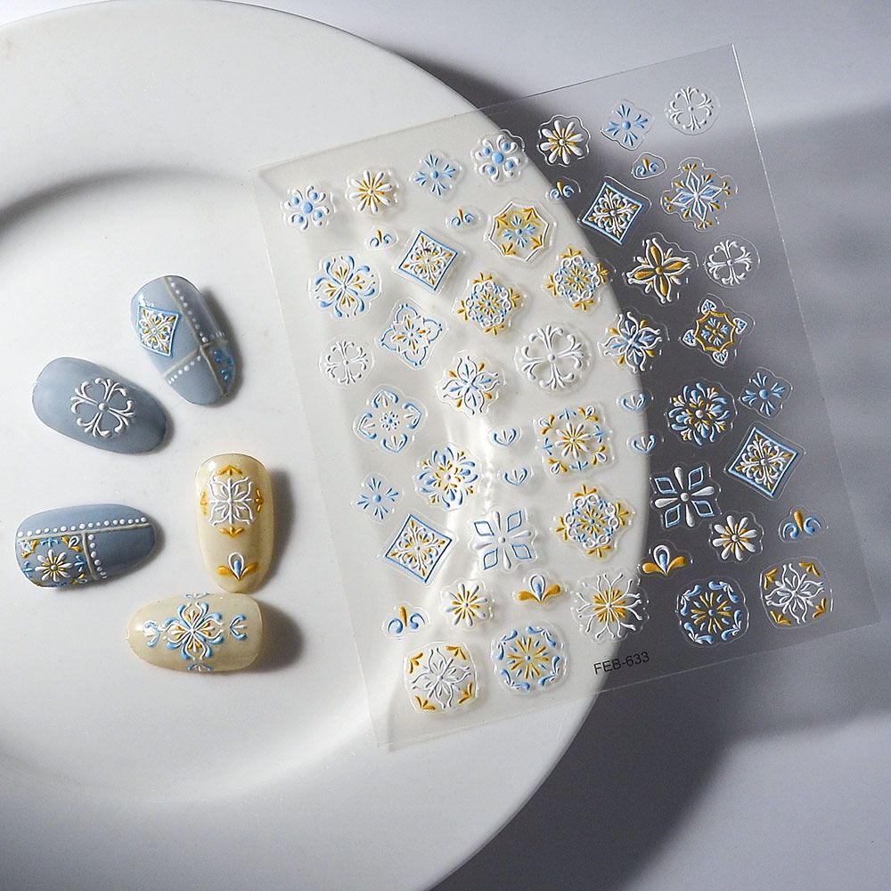 High quality waterproof seamless new craft three-dimensional nail sticker embossed back glue nail paste 5D nail accessories Bohemian style view 7