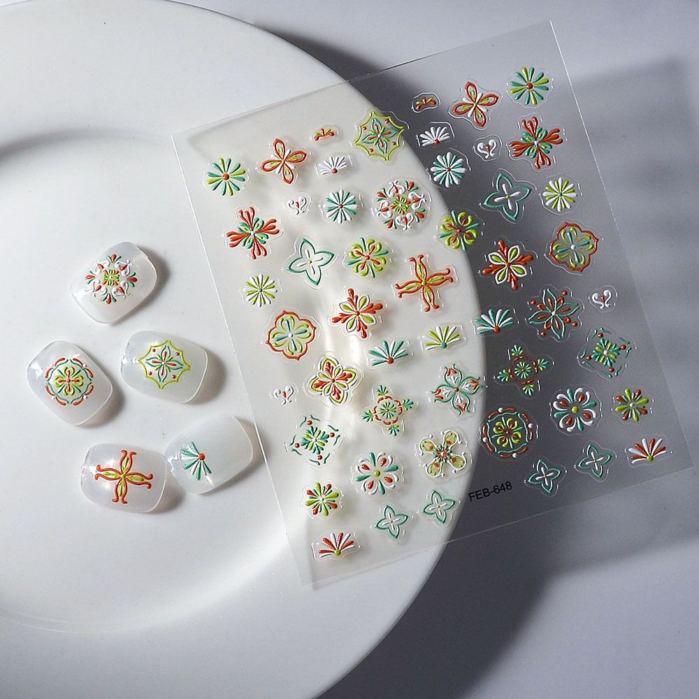 High quality waterproof seamless new craft three-dimensional nail sticker embossed back glue nail paste 5D nail accessories Bohemian style view 8