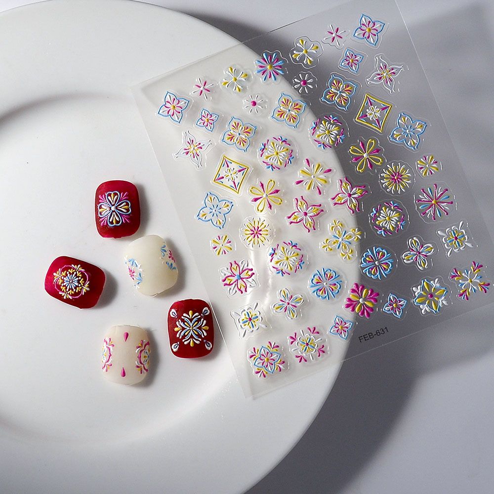 High quality waterproof seamless new craft three-dimensional nail sticker embossed back glue nail paste 5D nail accessories Bohemian style view 9