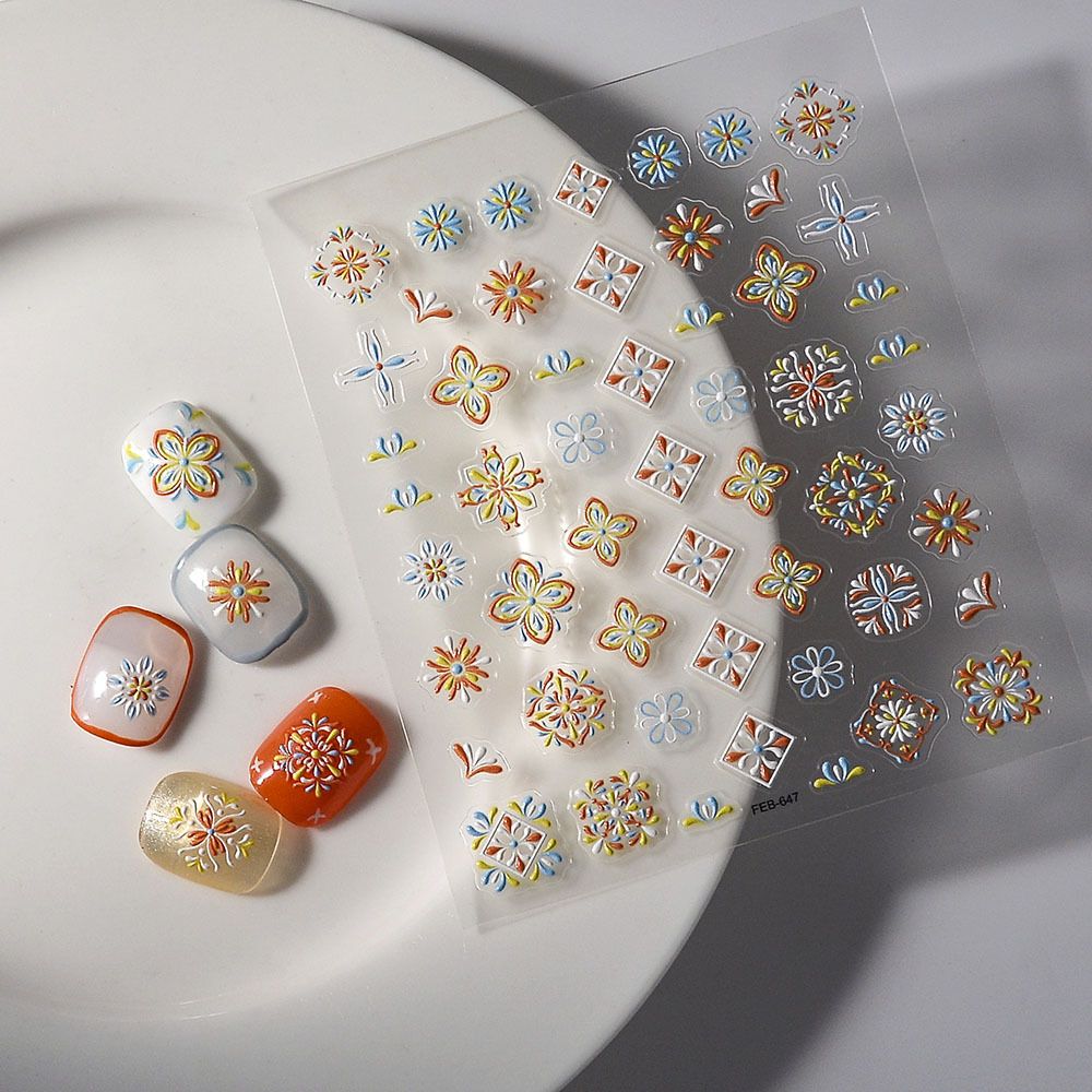 High quality waterproof seamless new craft three-dimensional nail sticker embossed back glue nail paste 5D nail accessories Bohemian style view 10
