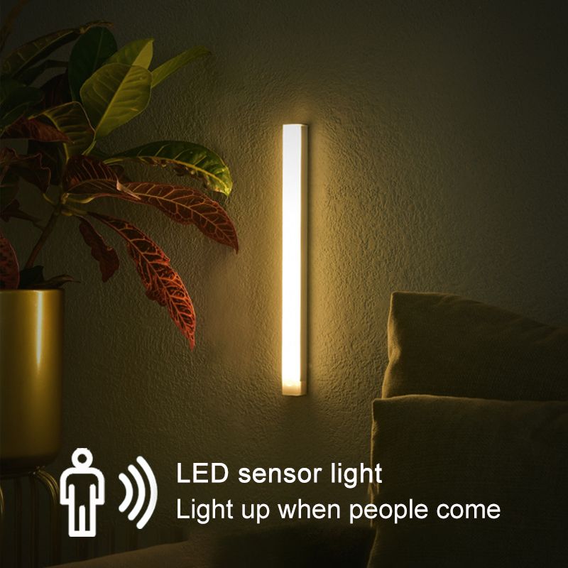LED Human Body Induction Night Light Wall Lamp Strip USB Charging Wireless Bedside Wardrobe Bedroom Corridor Magnet Installation White Light Heating Cabinet