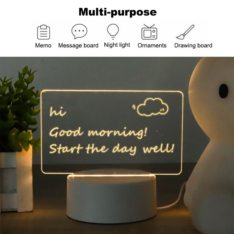 Creative diy message note desk lamp LED tri-colour light 3D night light can be scribbled and wiped USB power supply acrylic ambient light