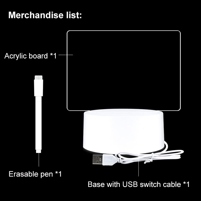 Creative diy message note desk lamp LED tri-colour light 3D night light can be scribbled and wiped USB power supply acrylic ambient light