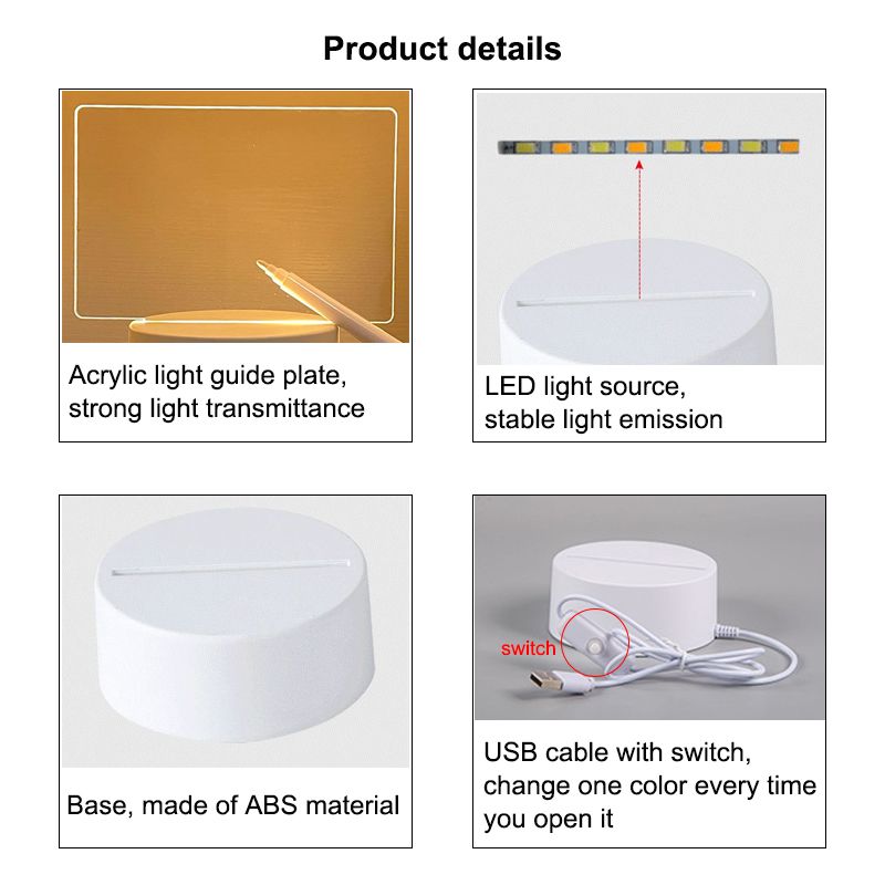 Creative diy message note desk lamp LED tri-colour light 3D night light can be scribbled and wiped USB power supply acrylic ambient light