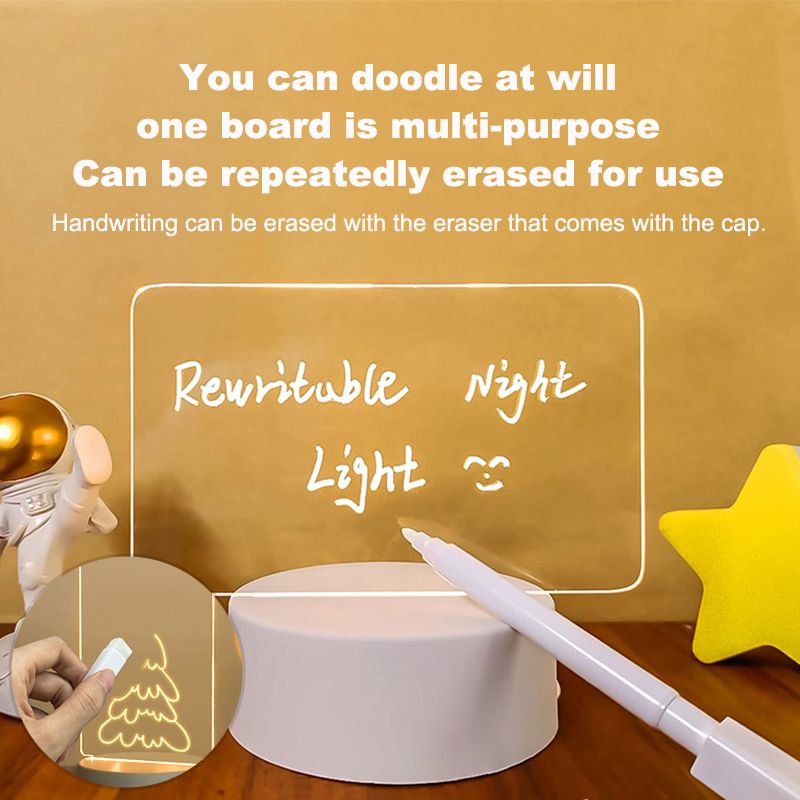 Creative diy message note desk lamp LED tri-colour light 3D night light can be scribbled and wiped USB power supply acrylic ambient light