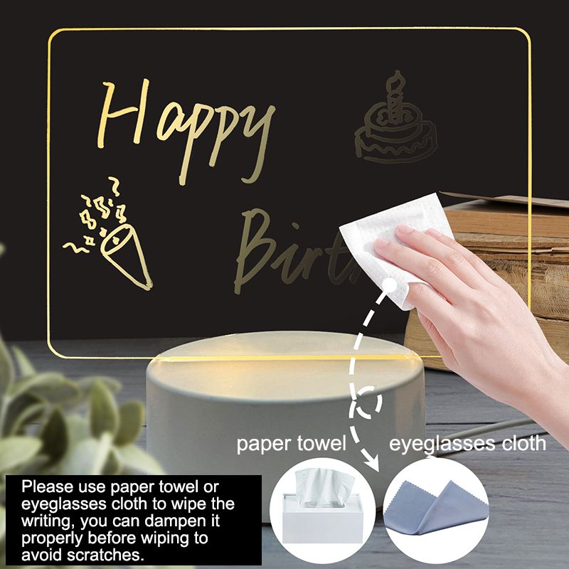 Creative diy message note desk lamp LED tri-colour light 3D night light can be scribbled and wiped USB power supply acrylic ambient light