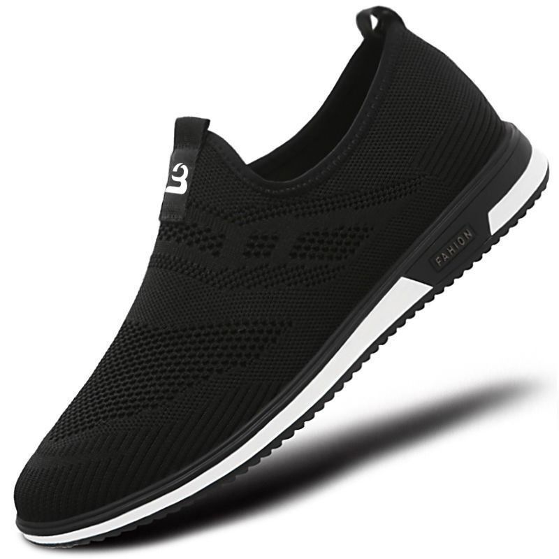 Men's Solid Color Slip-On Casual Mesh Flying Woven Breathable Wear-Resistant Low-Top Hollow Lazy Loafers Black,EU42