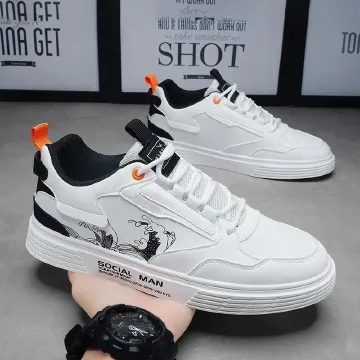 Men's Front Lace-Up Waterproof Lightweight Fine Workmanship Casual Student Skateboarding Sneakers White,EU42