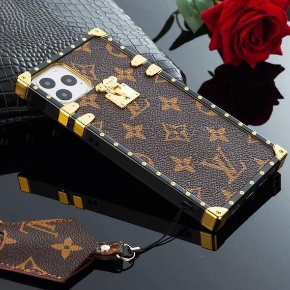 Luxury Square  LV Case For Iphone 12 Fashion Geometric Vintage Lattice Leather Phone Cover | Fitted Cases
