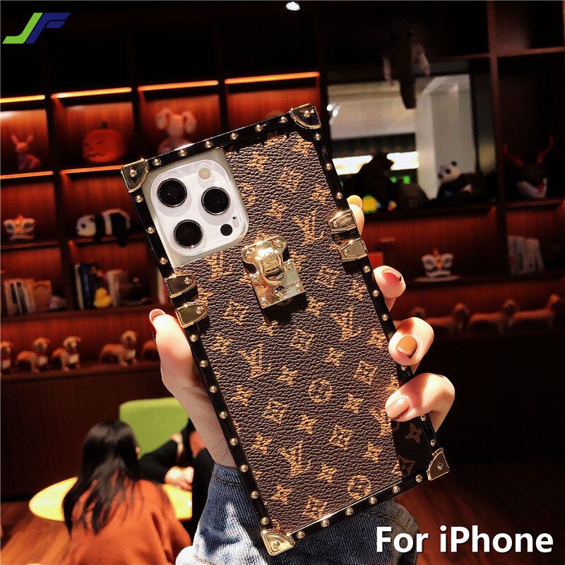 Luxury Square  LV Case For Iphone 12 Fashion Geometric Vintage Lattice Leather Phone Cover | Fitted Cases