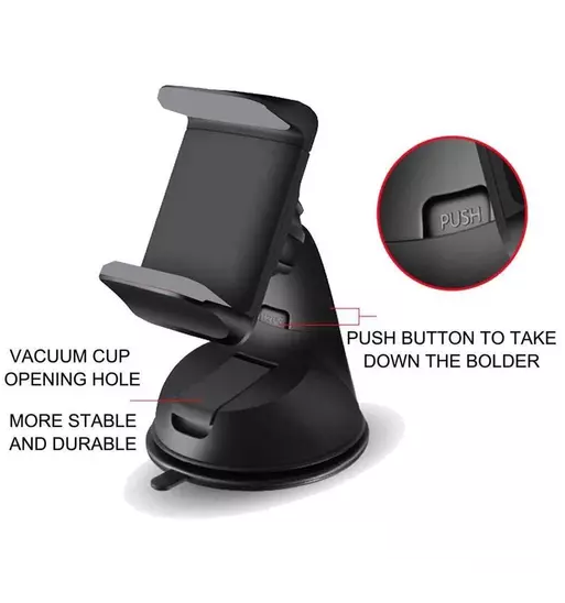 Silicone Car Mobile Holder Mount Short Neck 360° Rotation with Ultimate Reusable Suction Cup for Car Dashboard/Car and Windshield