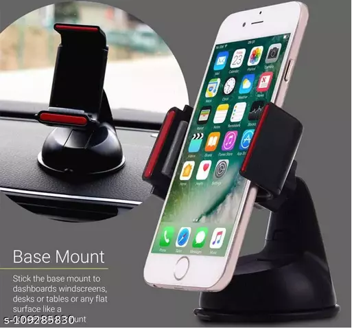Silicone Car Mobile Holder Mount Short Neck 360° Rotation with Ultimate Reusable Suction Cup for Car Dashboard/Car and Windshield