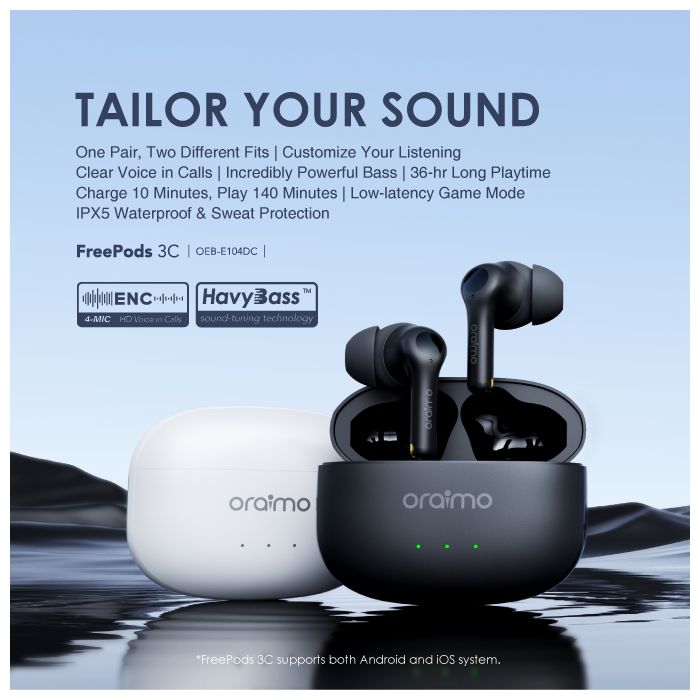 oraimo FreePods 3C ENC Noise Cancellation Long Playtime True Wireless Earbuds