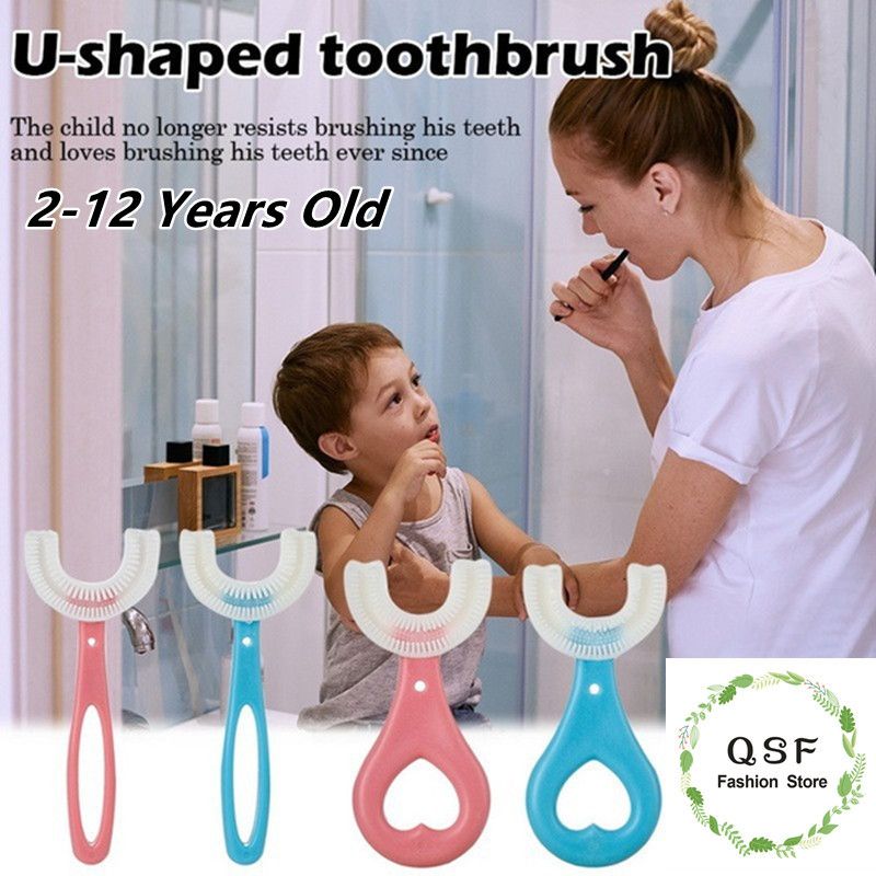 QSF Kids U-shaped Toothbrushes for 2 to 12 kids children boys fashion infant Oral clean tools baby girls kids care boy Baby products girl Children's Teeth