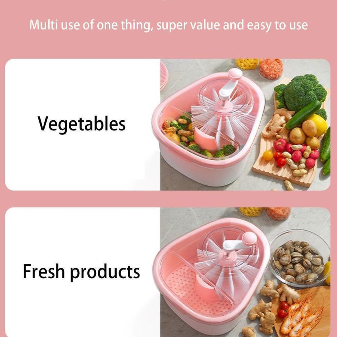 Fruit Vegetable Washing Machine Fruit Washing Spinner Device Vegetable Cleaner Device with Spin Scrubber Brush for Home Kitchen