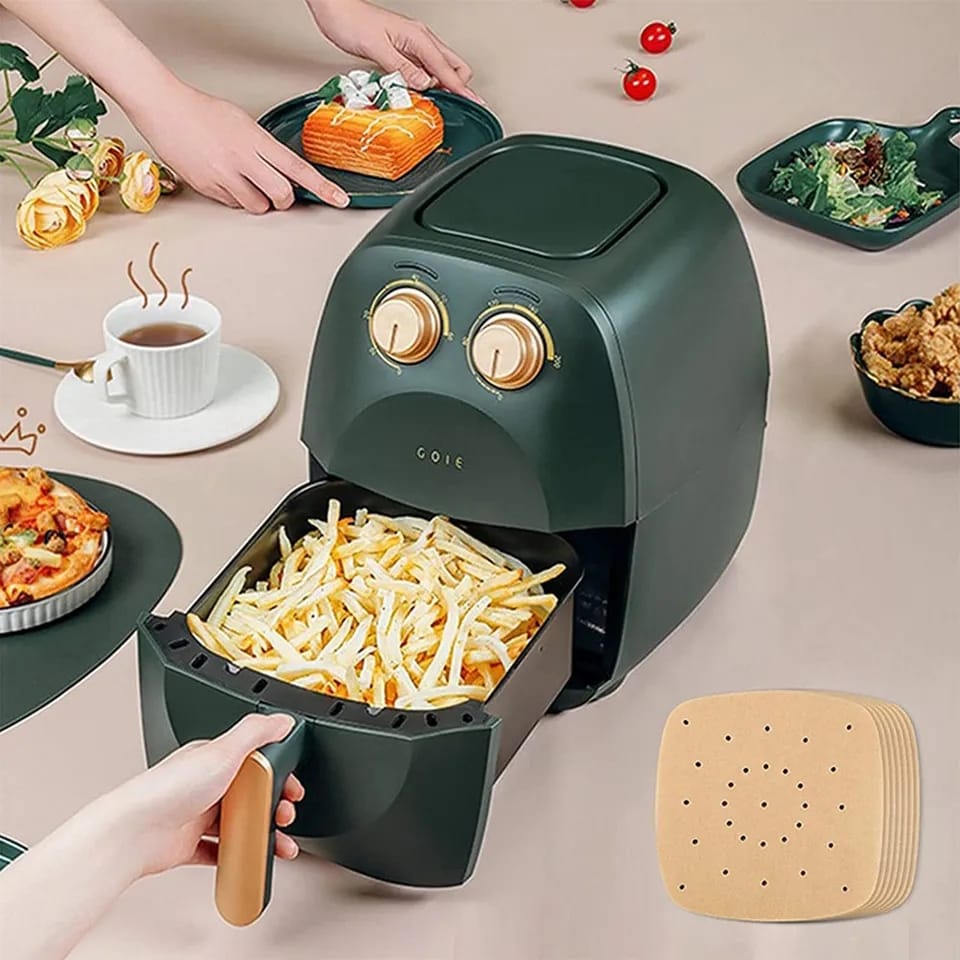 Air Fryer Liners, 22 cms- Air Fryer Parchment Paper Air Fryer Accessories,Square Airfryer Liner Paper, H HOME-MART Heavy Duty Perforated Parchment Paper Air Fryer Paper for Steaming Basket