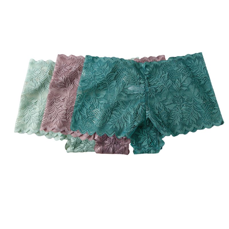 3PCS Women Panties 3 IN 1 Women's lace underwear Breathable embroidered flat angle Panties Low waisted seamless women's triangle pants