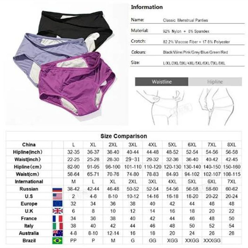 3PCS Women Panties Large Size 3pcs/Set Leak Proof Menstrual Panties Women Period Underwear Sexy Pants Incontinence Underwear Briefs Dropshipping