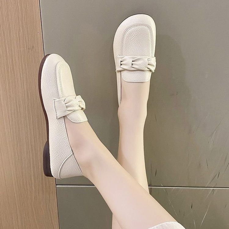 37-41(abit small in fitting so go for size higher)NEW WHITE Spring two wear flat fashion single shoes one foot kick-in beanie shoes women's casual pumps versatile loafers for women