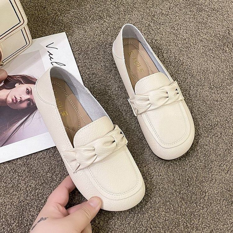 37-41(abit small in fitting so go for size higher)NEW WHITE Spring two wear flat fashion single shoes one foot kick-in beanie shoes women's casual pumps versatile loafers for women