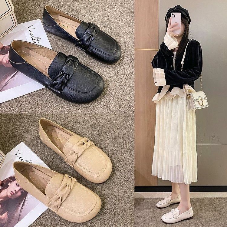 37-41(abit small in fitting so go for size higher)NEW WHITE Spring two wear flat fashion single shoes one foot kick-in beanie shoes women's casual pumps versatile loafers for women