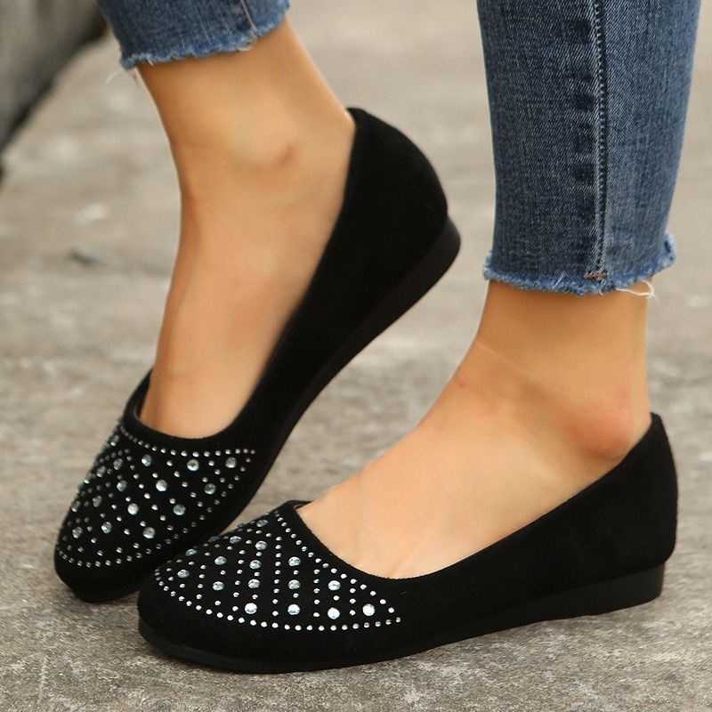 BIG SIZE 37-43 single shoes frosted European and American round toe flat sole casual brick inlaid large size single shoes women's foreign trade women's single shoes ladys shoes loafers