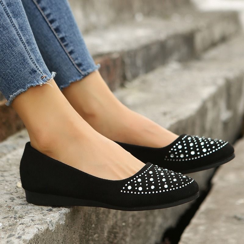 BIG SIZE 37-43 single shoes frosted European and American round toe flat sole casual brick inlaid large size single shoes women's foreign trade women's single shoes ladys shoes loafers