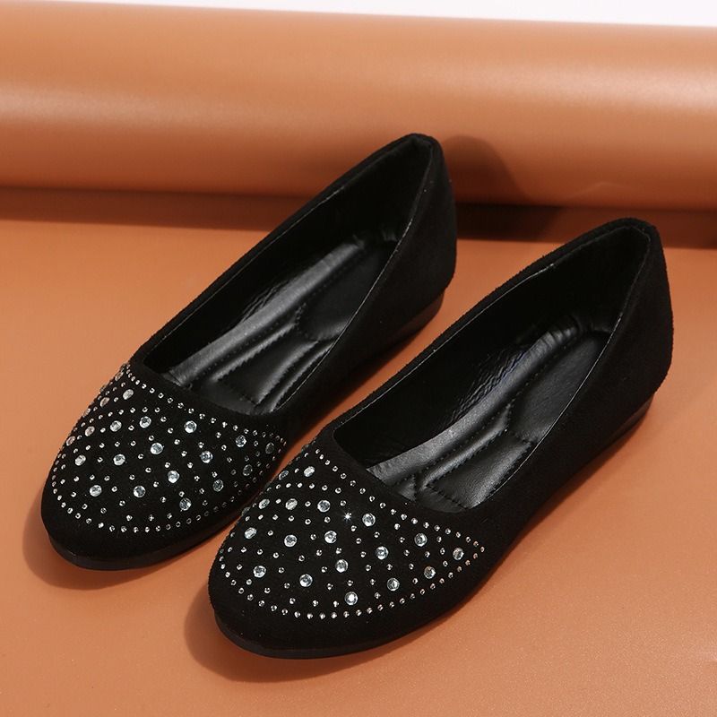 BIG SIZE 37-43 single shoes frosted European and American round toe flat sole casual brick inlaid large size single shoes women's foreign trade women's single shoes ladys shoes loafers