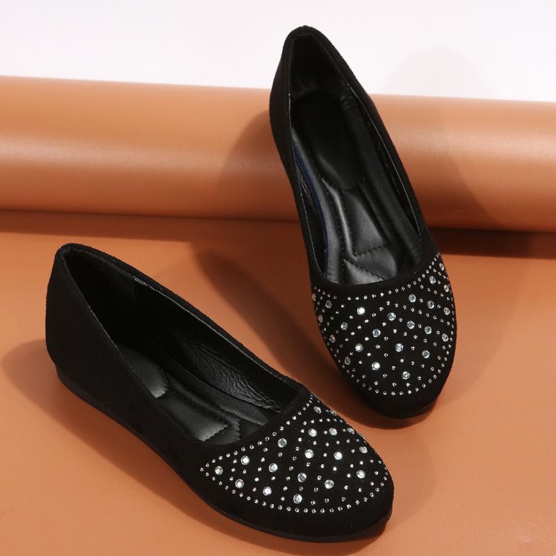 BIG SIZE 37-43 single shoes frosted European and American round toe flat sole casual brick inlaid large size single shoes women's foreign trade women's single shoes ladys shoes loafers