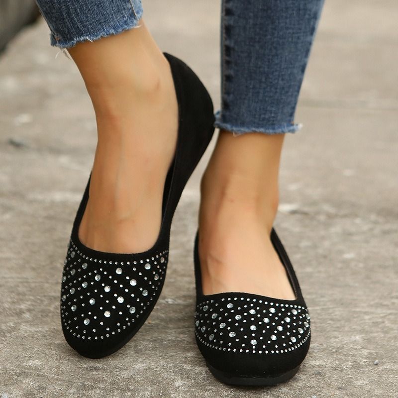 BIG SIZE 37-43 single shoes frosted European and American round toe flat sole casual brick inlaid large size single shoes women's foreign trade women's single shoes ladys shoes loafers