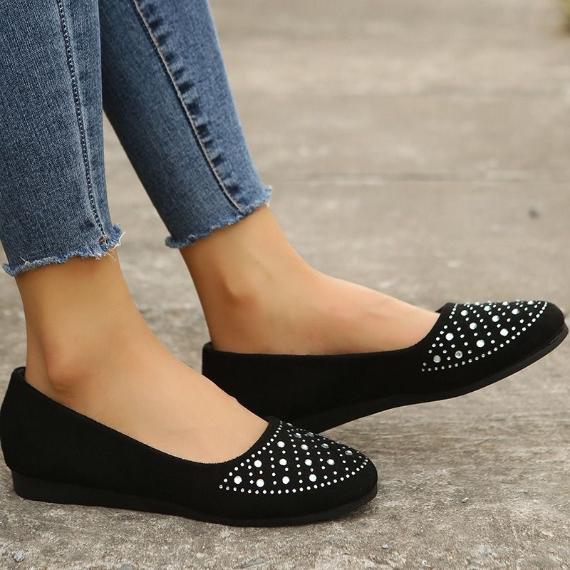 BIG SIZE 37-43 single shoes frosted European and American round toe flat sole casual brick inlaid large size single shoes women's foreign trade women's single shoes ladys shoes loafers