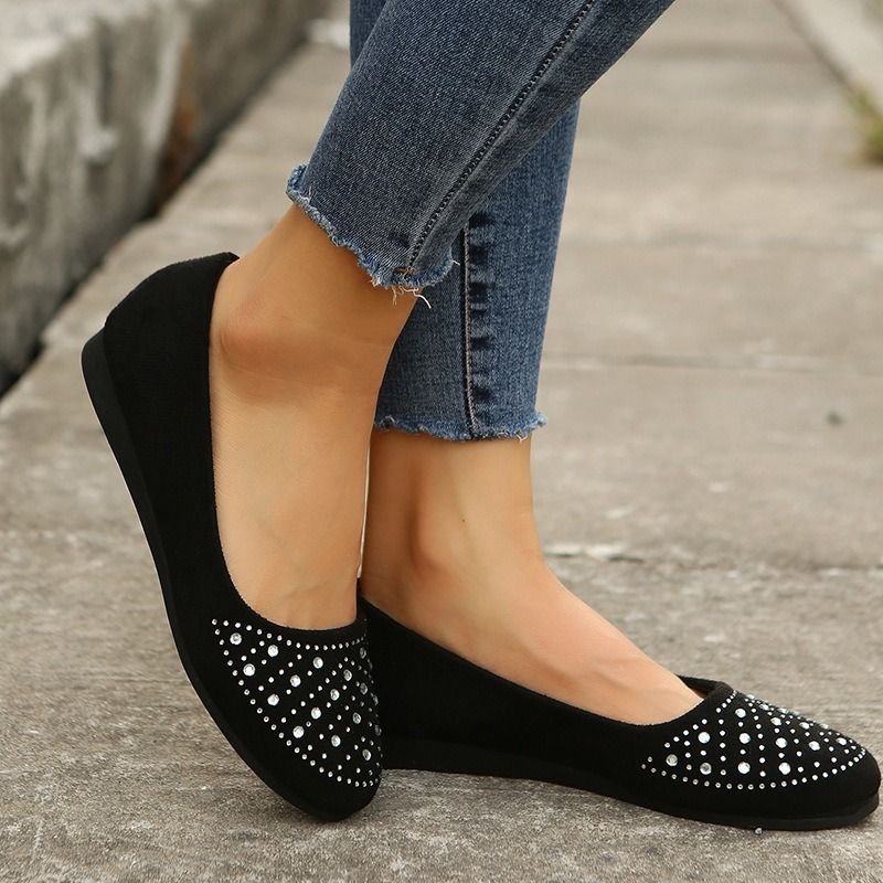 BIG SIZE 37-43 single shoes frosted European and American round toe flat sole casual brick inlaid large size single shoes women's foreign trade women's single shoes ladys shoes loafers