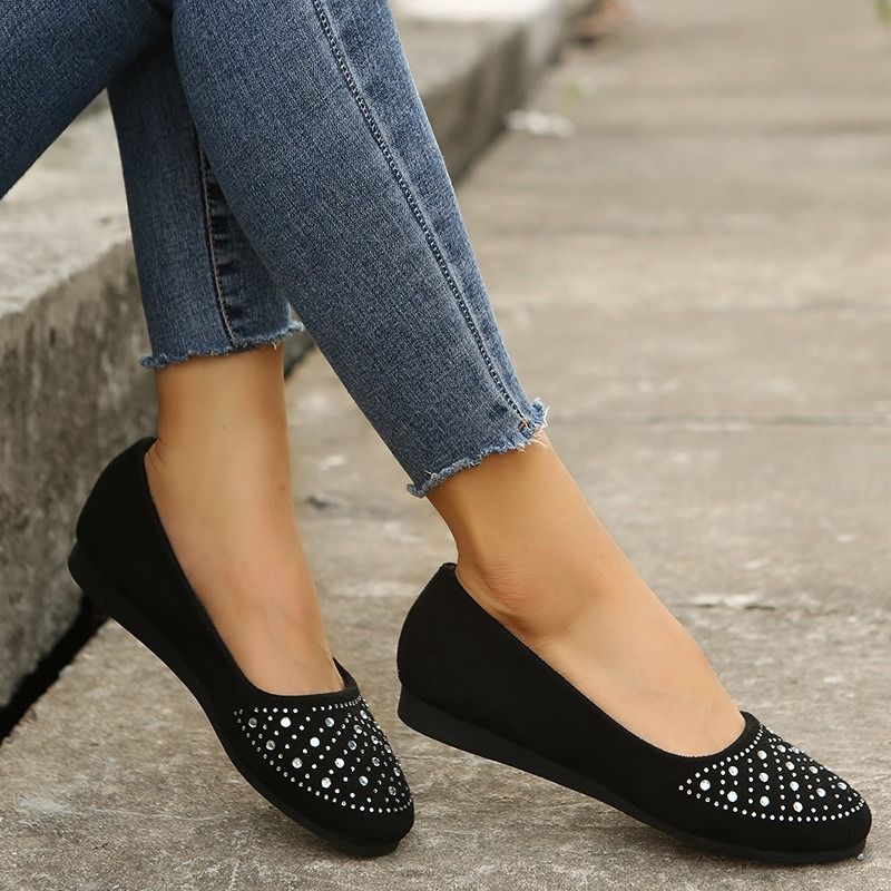 BIG SIZE 37-43 single shoes frosted European and American round toe flat sole casual brick inlaid large size single shoes women's foreign trade women's single shoes ladys shoes loafers