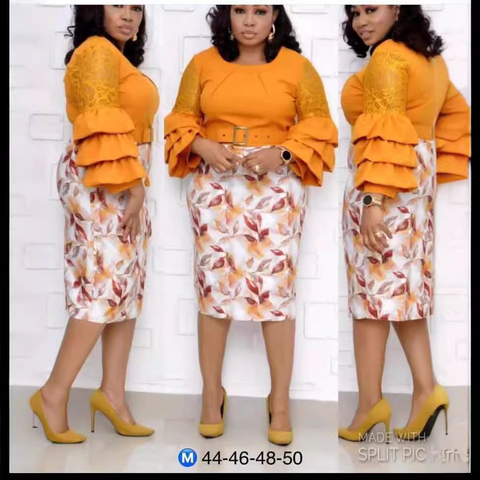 Large size L-2XL African costume mother dress Lace cake sleeve print dress lady office work tight MIDI dress
