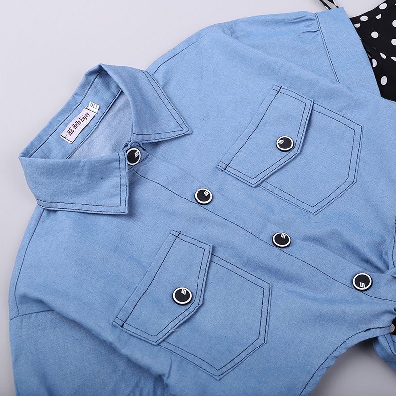 2Pcs Kids Dresses for Girls Elegant Sling Princess Dress Blue Denim Jacket 3-11 Years Girl Flower Dress Summer Children Clothes